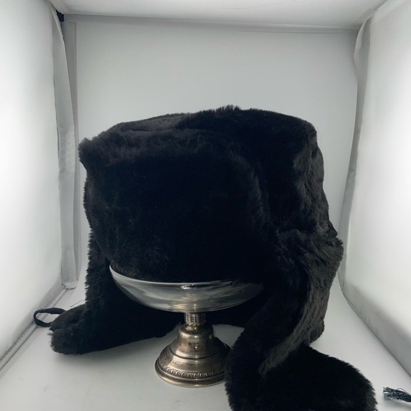 Hunting Hat Trapper Russian Ushanka  Aviator  Size 7 Faux Fur Vintage Black​​​​ - Picture 2 of 7